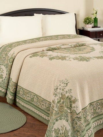Bedspread: Sage Green Scrollwork Traditional Floral Cotton Bedding