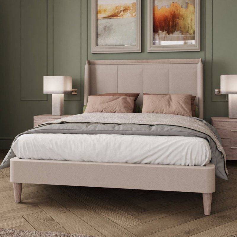 Bedstead Vertical Paneled Headboard cream fabric bedstead