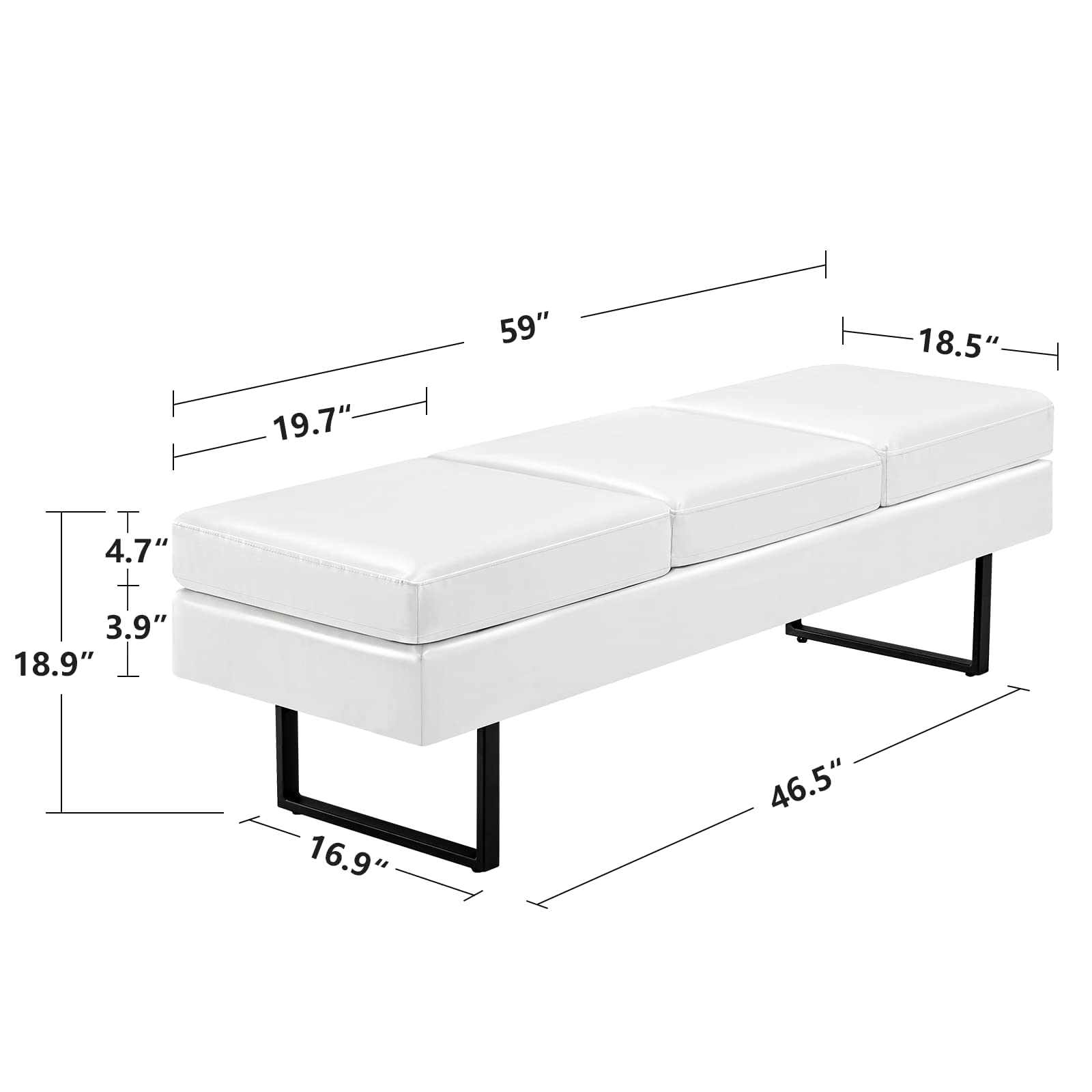 Bench Having Three Cushion Top and Black Sled Legs