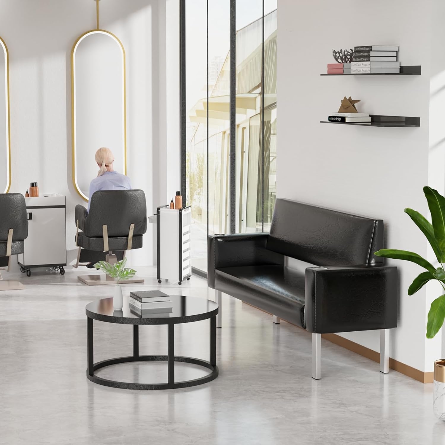 Bench Seating with Leather-Like Texture and Chrome Legs