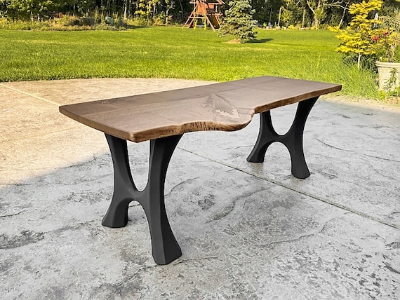 Bench Table Hourglass Pedestal Base Live Edge Walnut Bench
