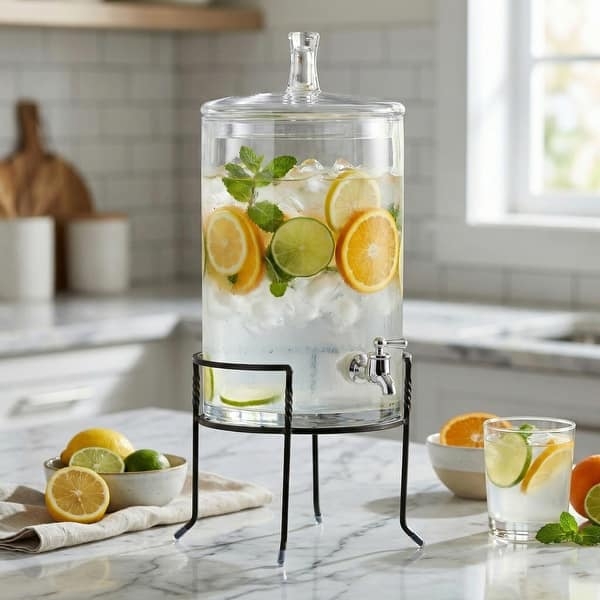 Beverage Dispenser with 2.5 Gallon Capacity and Metal Stand