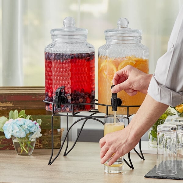 Beverage Dispenser with Arched Metal Stand Hammered Glass