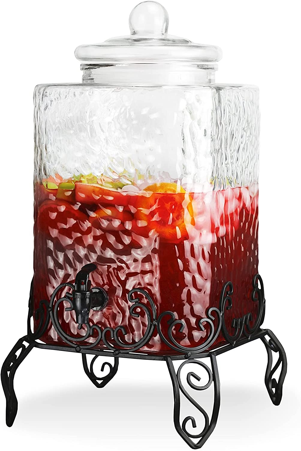 Beverage Dispenser with Scrolling Base and Hammered Glass