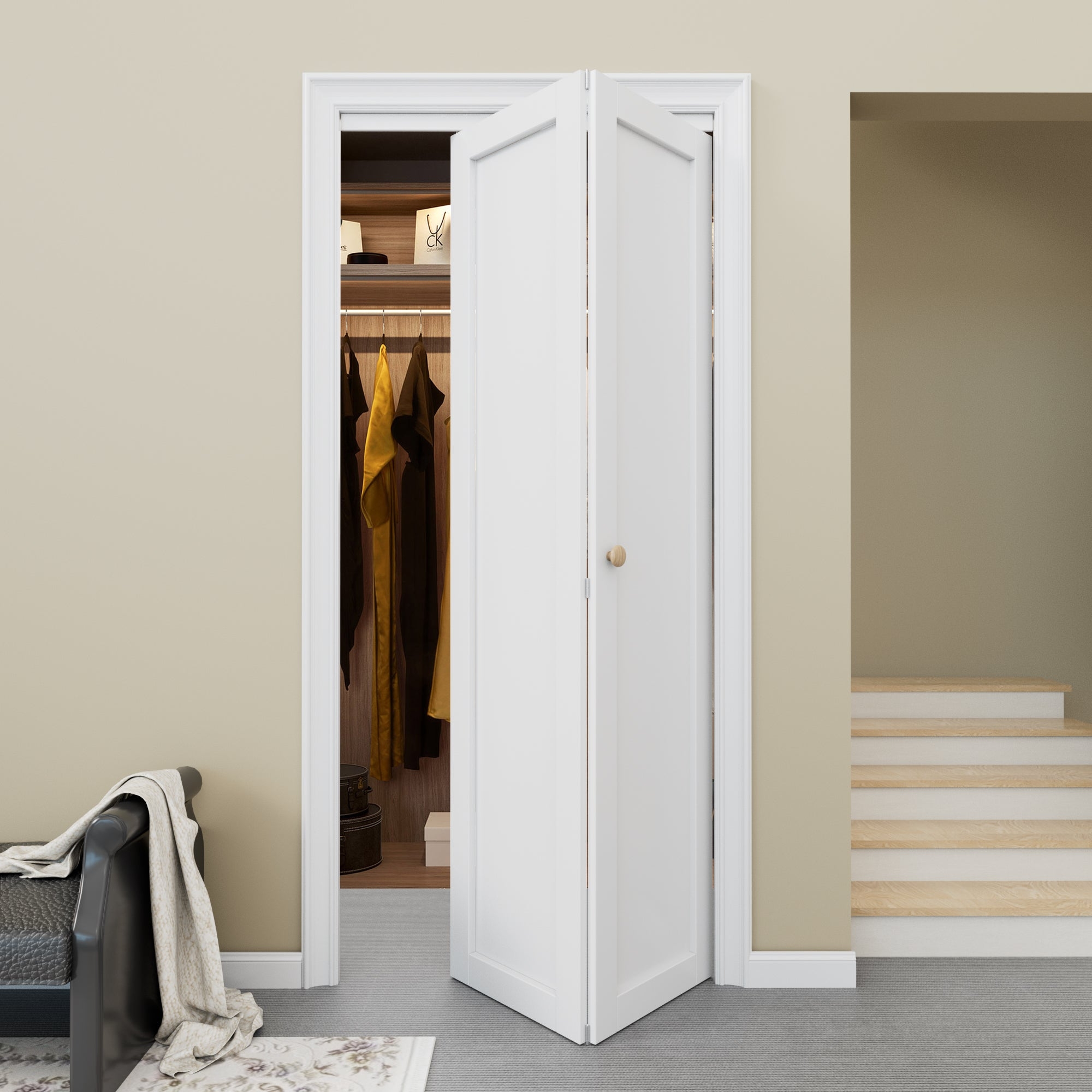 Bifold Door: White Primed Shaker Bifold Closet Door