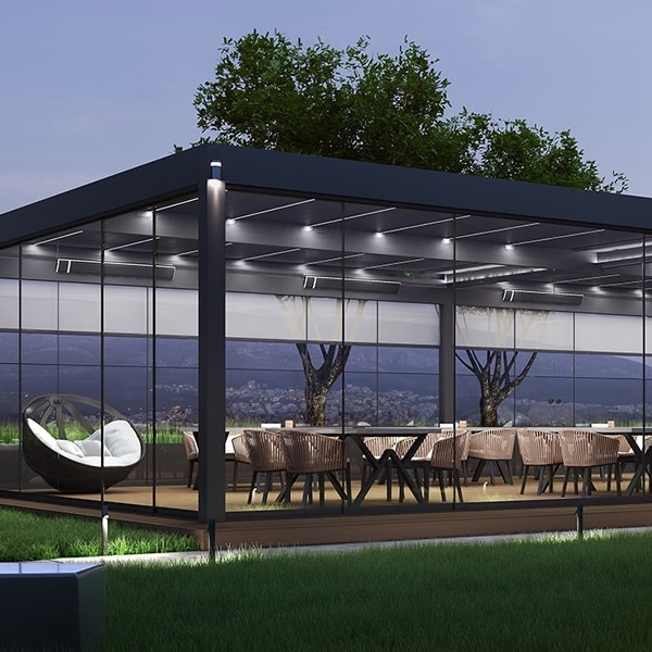 Bioclimatic Pergola: Matte Black Modern Bioclimatic Pergola