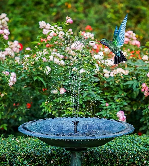 Bird Bath Teal Finish Scalloped Rim Solar Powered