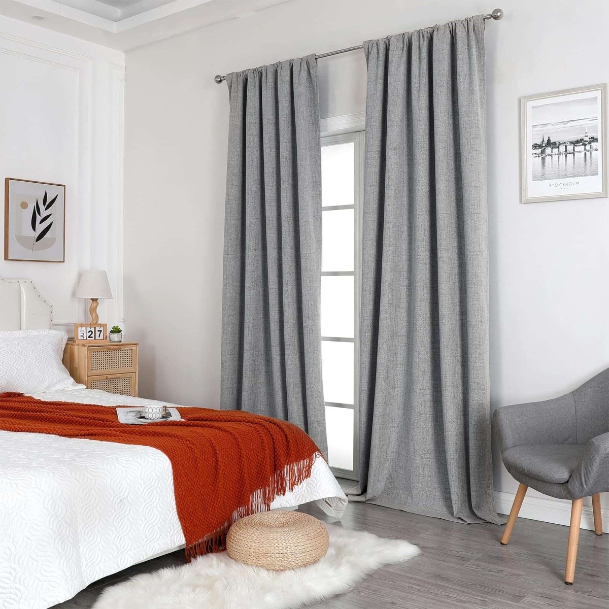 Blackout Curtains Floor To Ceiling Hang Neutral Grey Texture