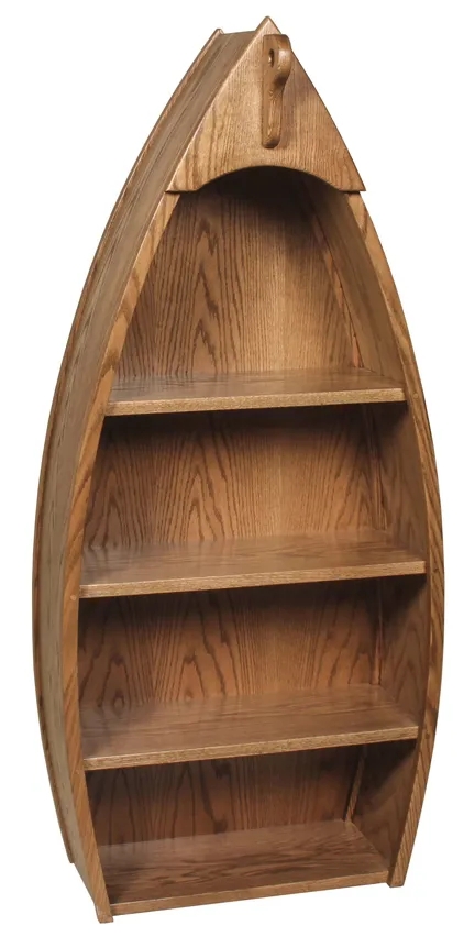 Boat Bookcase with Pointed Crown and Vertical Plank Back