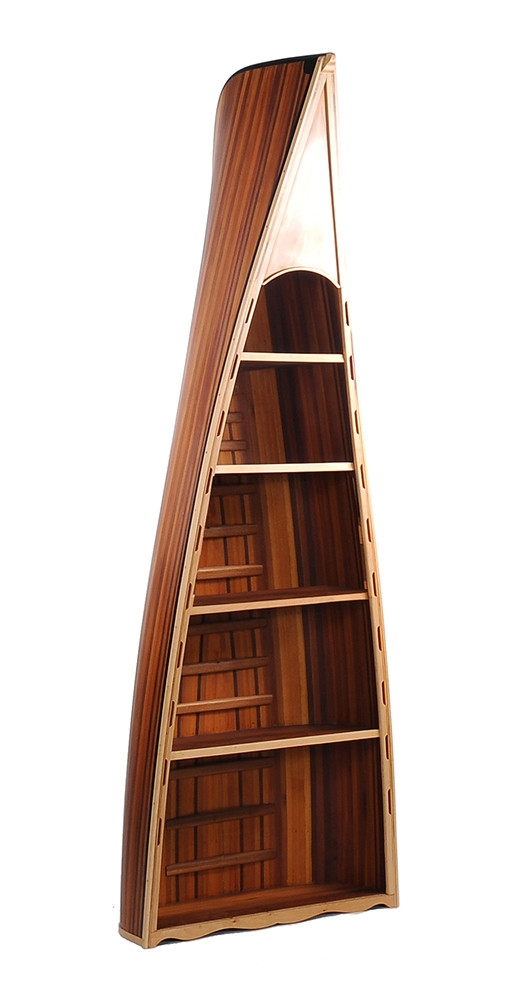 Boat Bookshelf featuring Striped Cedar Exterior for Lake Houses