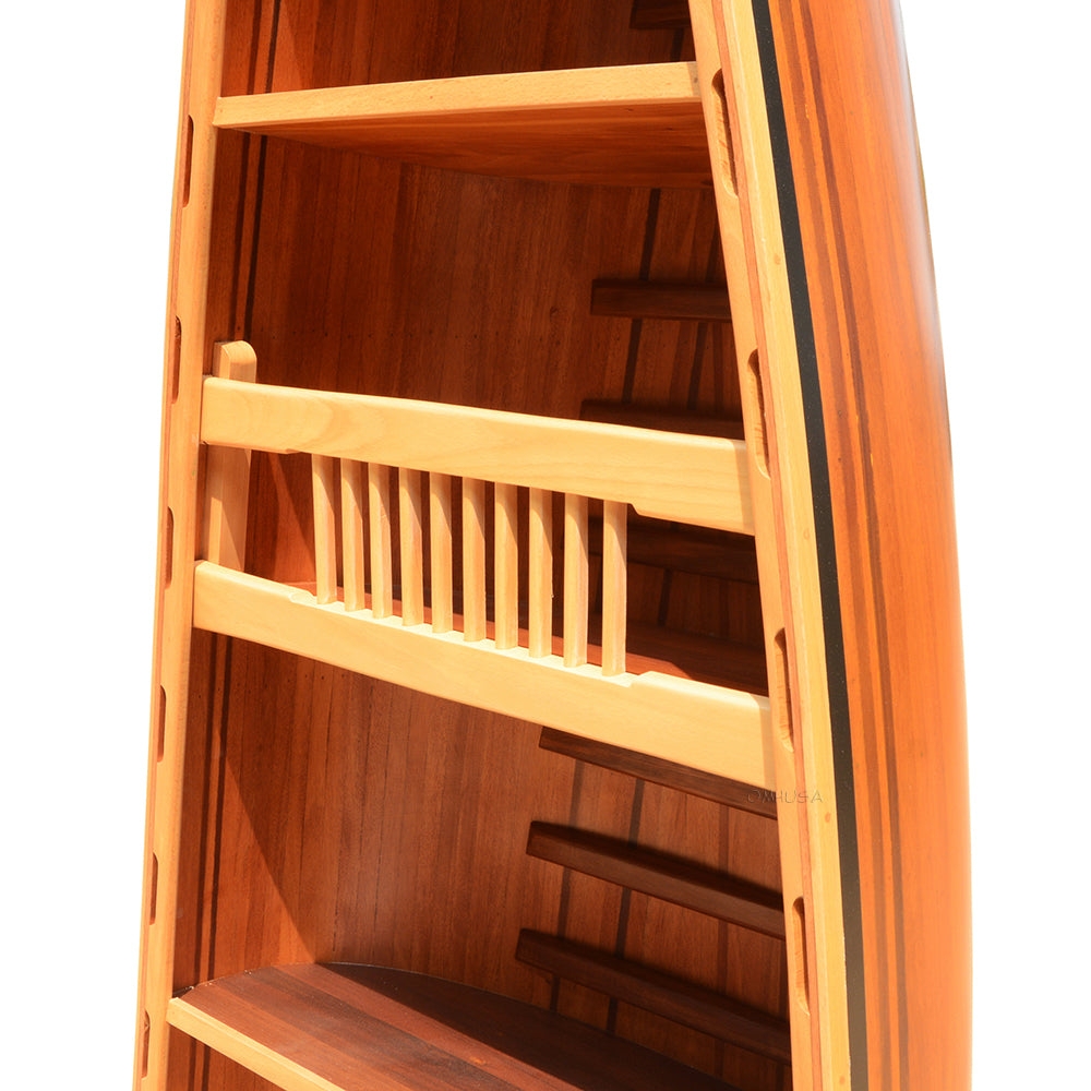 Boat Bookshelf with Spindle Shelf Rail and Contrasting Wood Strips