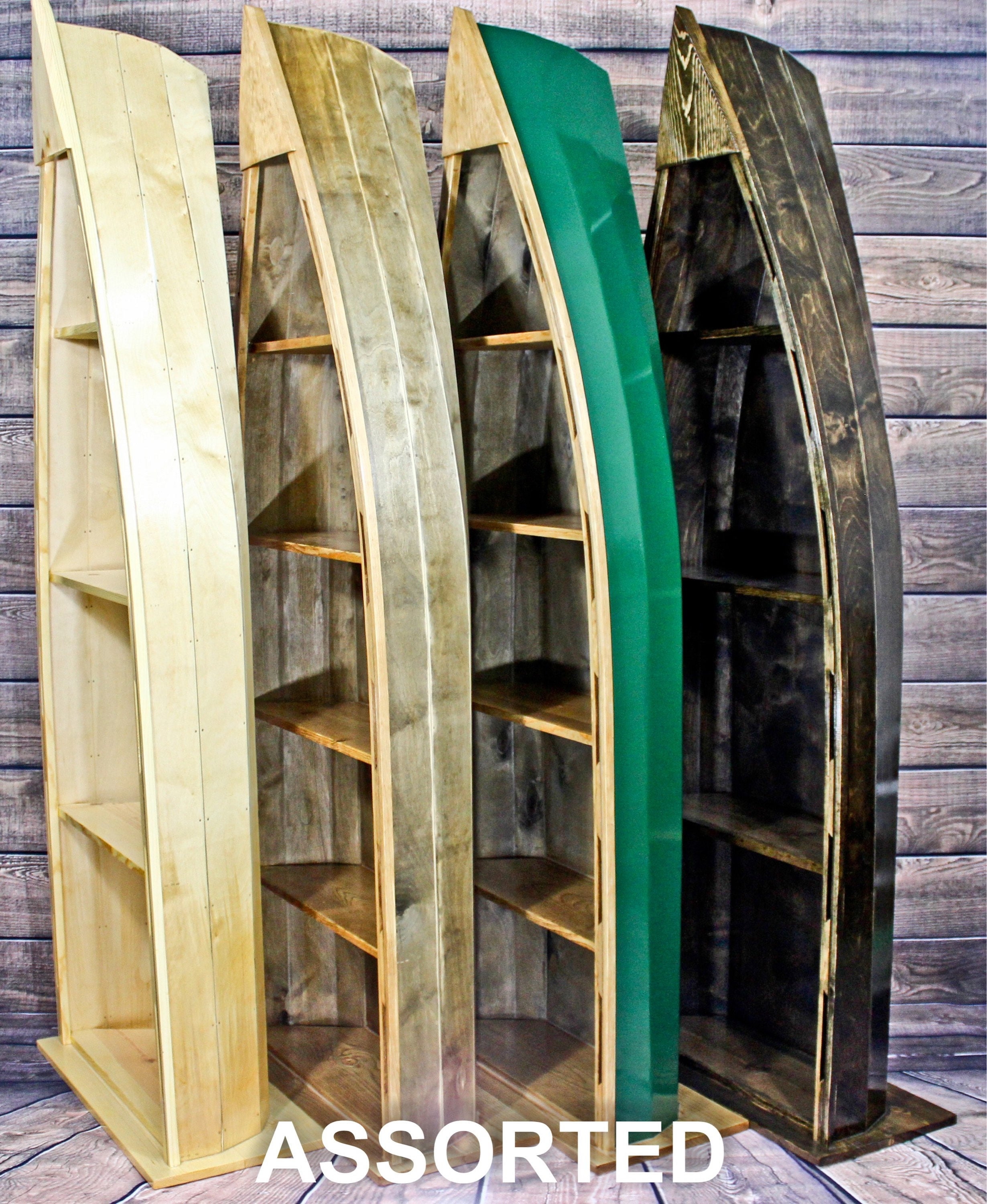 Boat Bookshelf with Vertical Plank Backing for Nautical Nursery