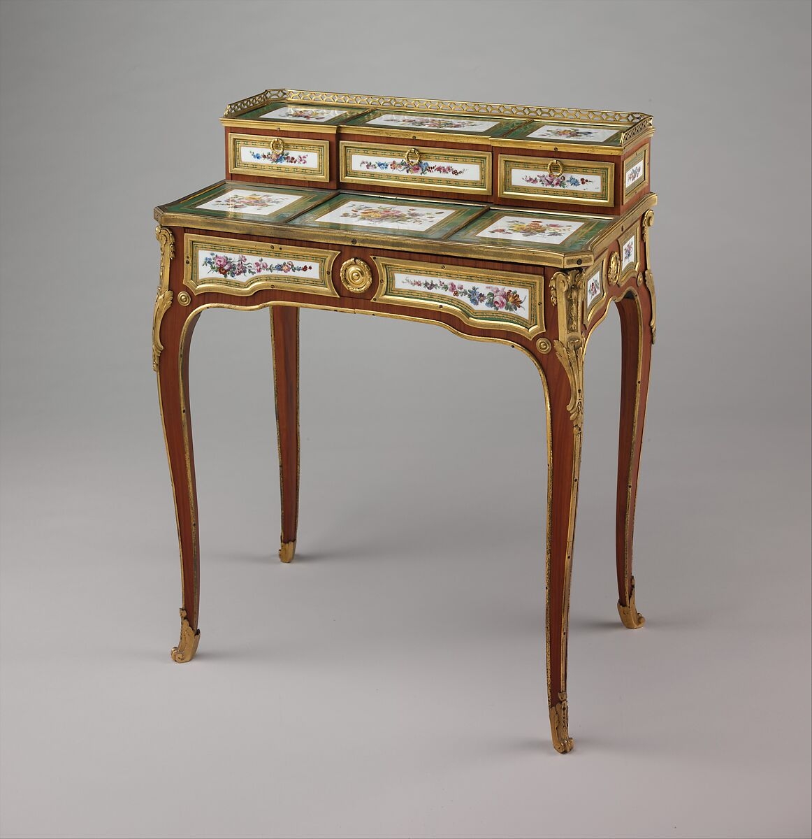 Bonheur Du Jour with Porcelain Plaques and Antique Desk