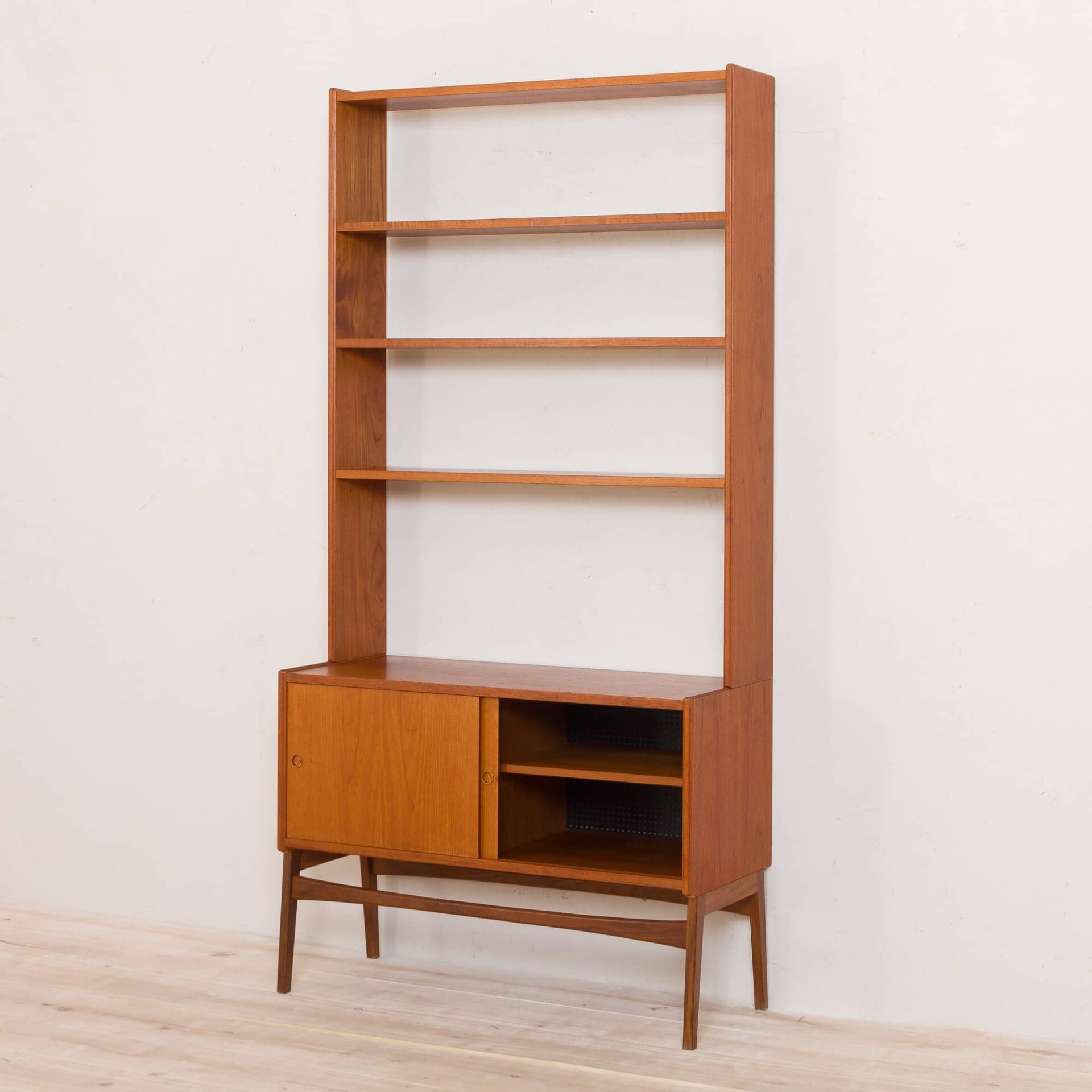 Bookshelf Credenza: Scandinavian Shelving Unit with Curved Base