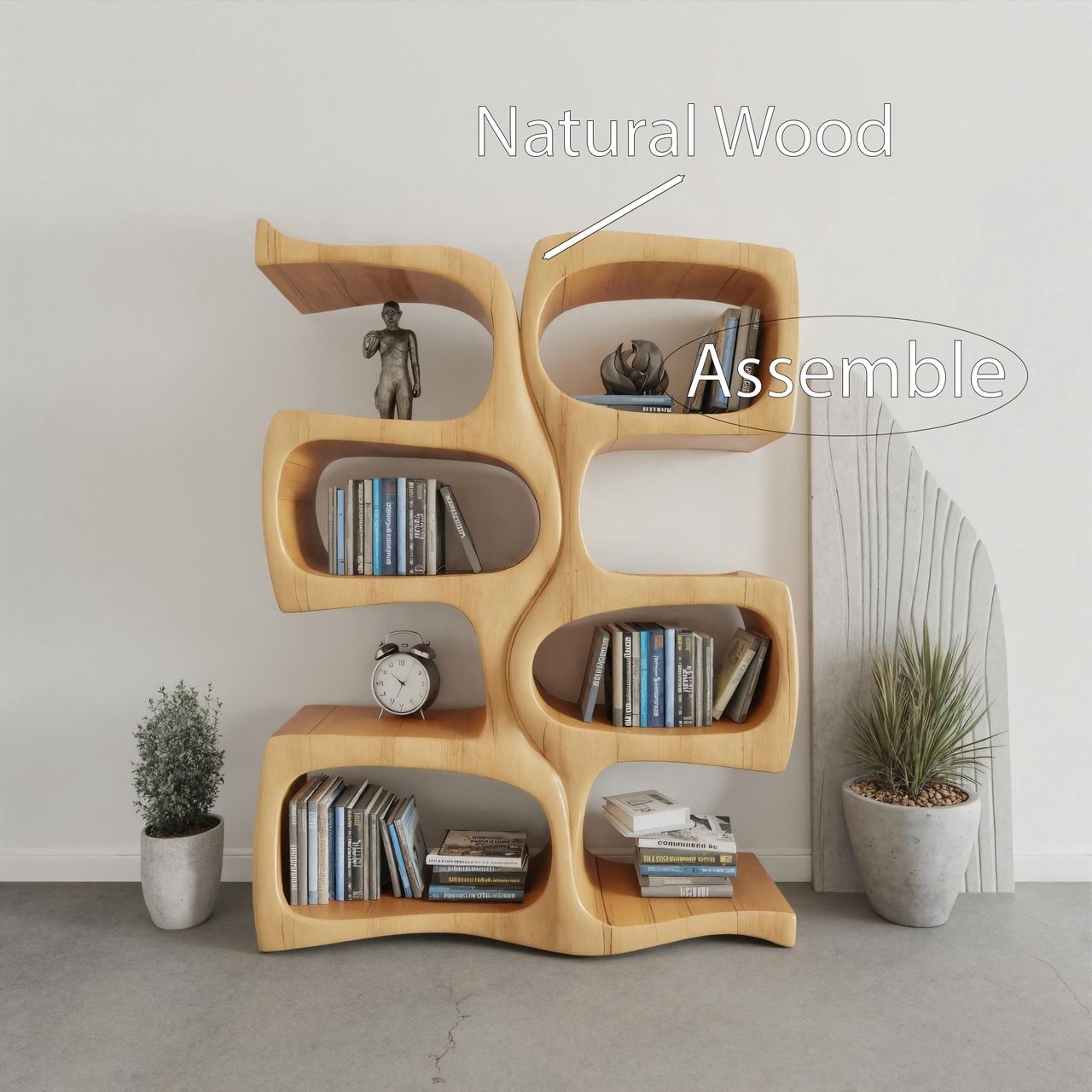 Bookshelf Organic Sculptural Design with Curved Frame