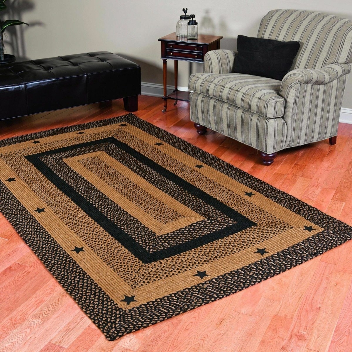 Braided Area Rug Star Motif Primitive Farmhouse Area Rug