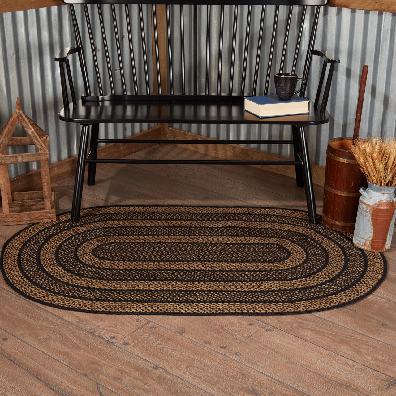Braided Rug Matte Earth Tone Contrast Rustic Mudroom Rug