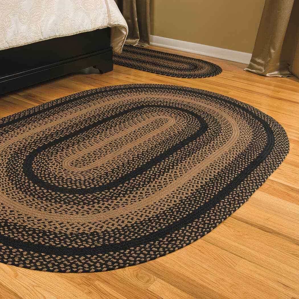Braided Rug Textured Concentric Bands Braided Oval Area Rug