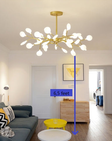Branch Chandelier Featuring Petal Shaped Shades: Gold Branch Chandelier