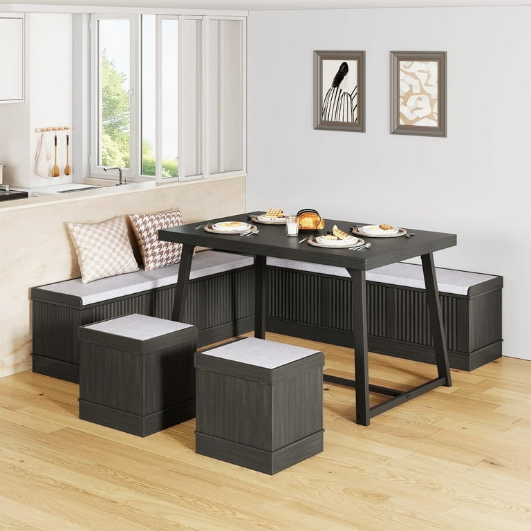 Breakfast Nook Set: L-Shaped Corner Unit Charcoal Corner Dining Set
