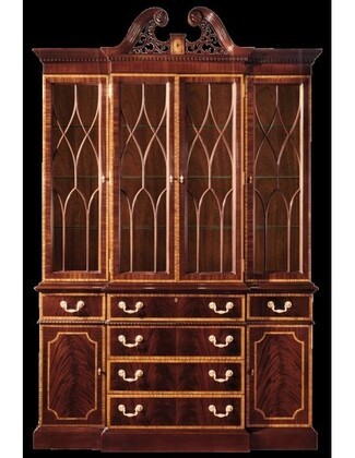 Breakfront China Cabinet featuring Gothic Arch Tracery