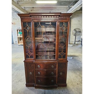 Breakfront China Cabinet with Traditional Serpentine Drawers