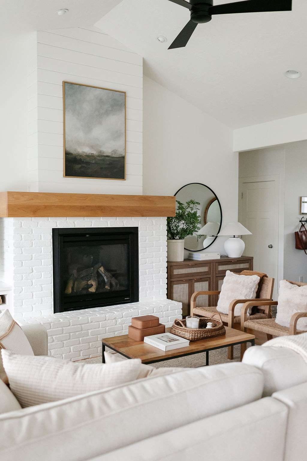 Brick Fireplace DIY With Shiplap Accents and Farmhouse Decor