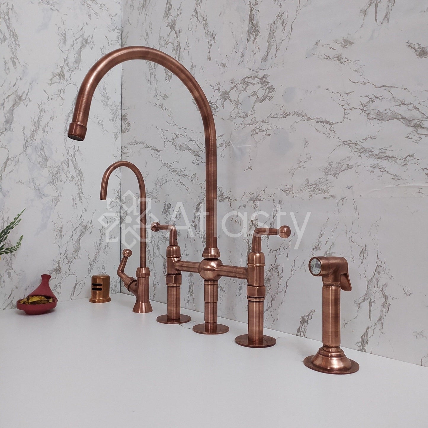 Bridge Faucet: Antique Copper Design with Filtration Tap.