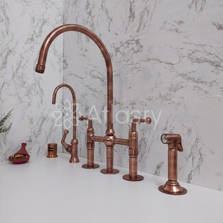 Bridge Faucet: Antique Copper Design with Filtration Tap.