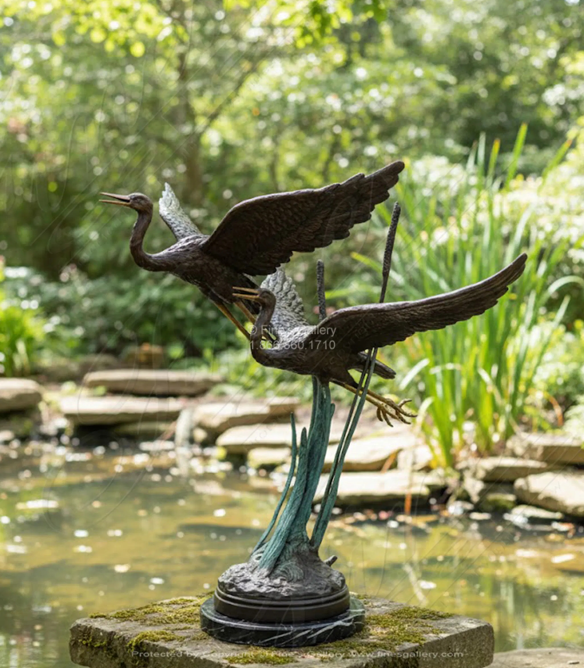 Bronze Fountain Avian Figures Realistic Garden Art