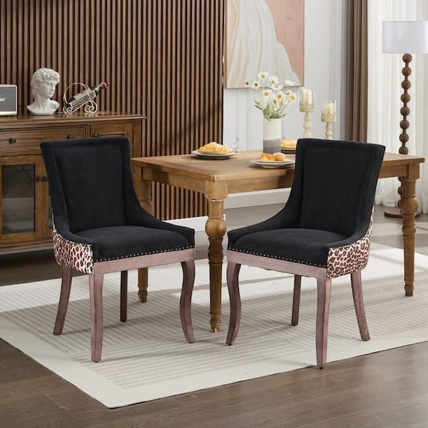 Bronze Nailhead Trim Dining Chair with Leopard Panel