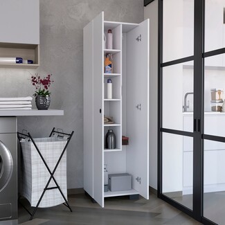 Broom Cabinet Slim Profile Integrated Hangers Unit