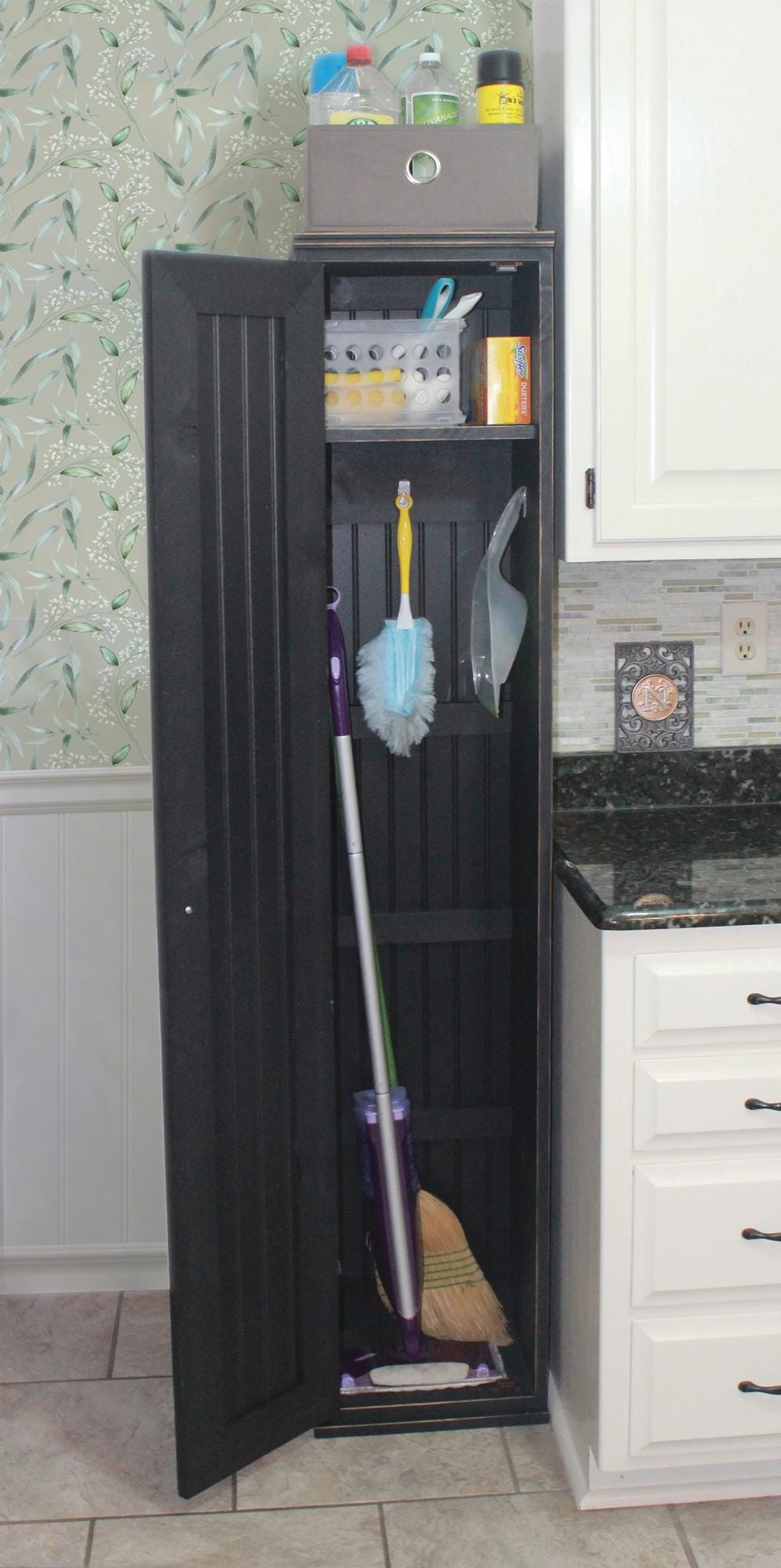 Broom Closet Matte Black Beadboard Door Narrow Design