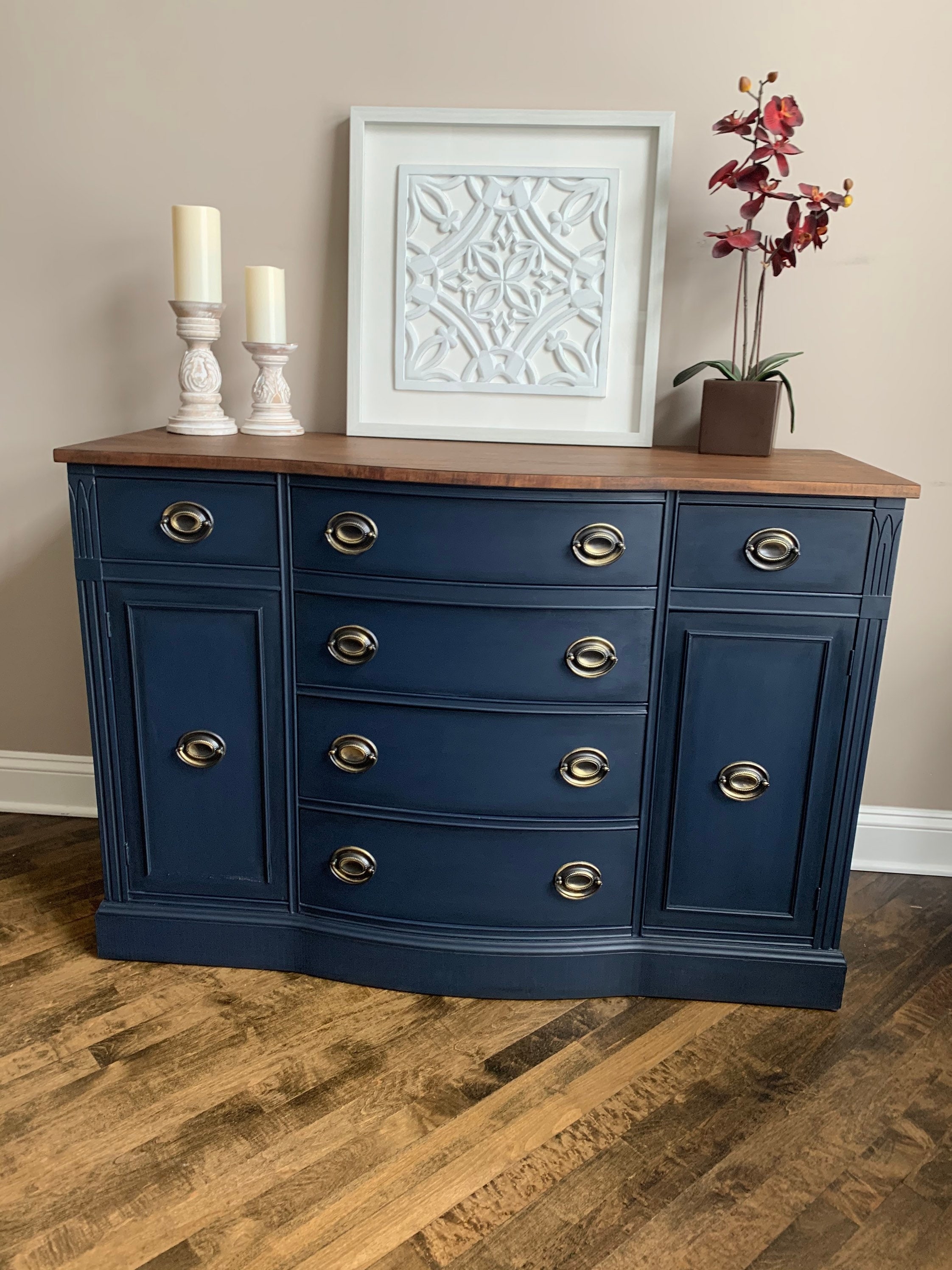 Buffet Sideboard with Serpentine Front and Wood Top