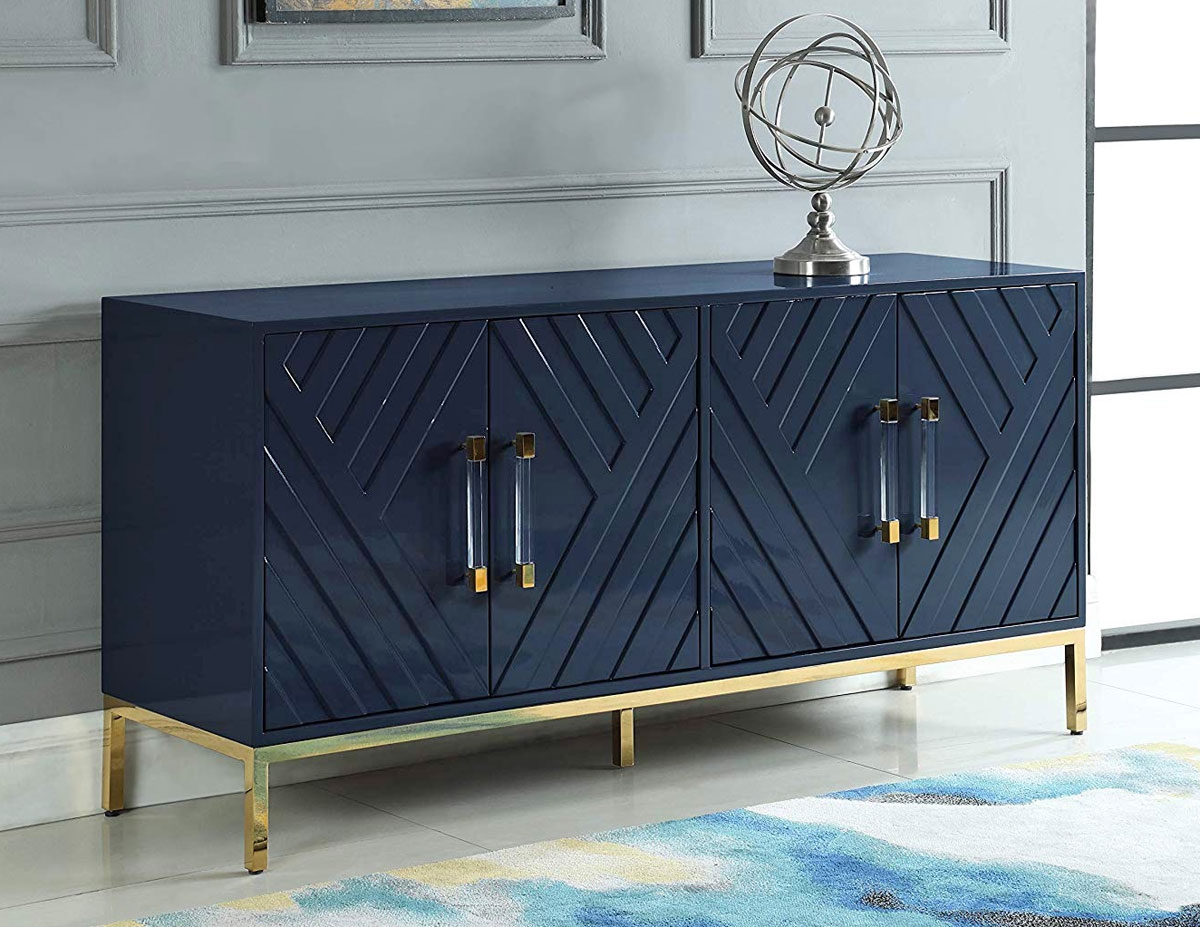 Buffet with Chevron Door Panels and Acrylic Pulls