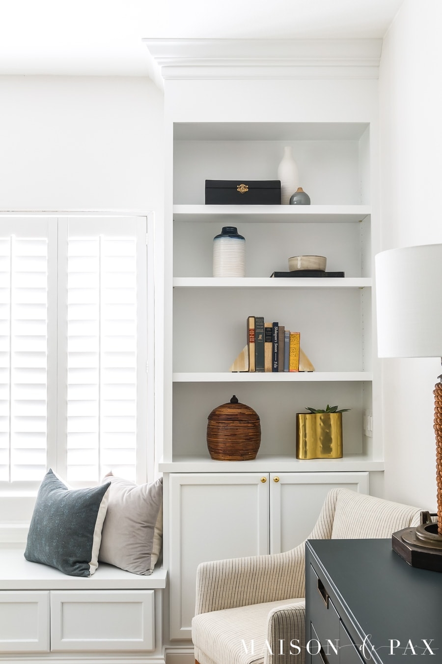 Built-In Bookcase Shaker Door Profiles Plantation Shutters Decor