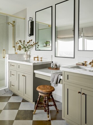 Built-In Makeup Vanity: Sage Green with Bridge Design