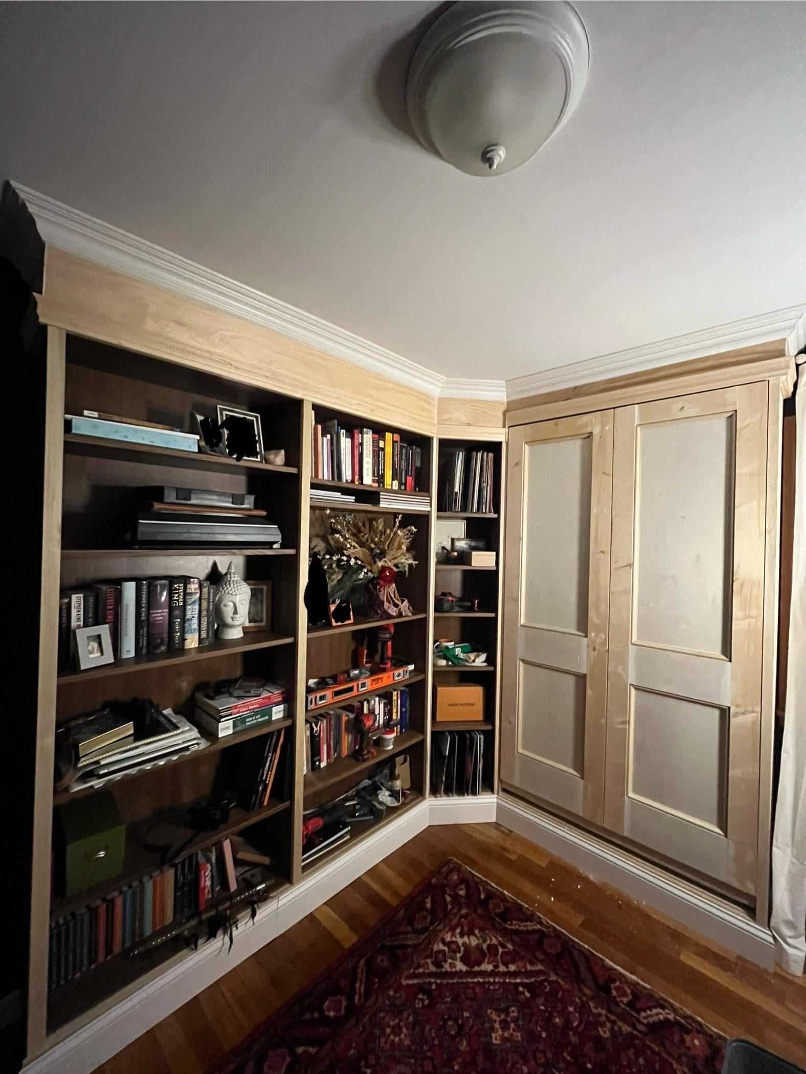 Built-In Murphy Bed: Light Oak Wrap Around Crown Molding