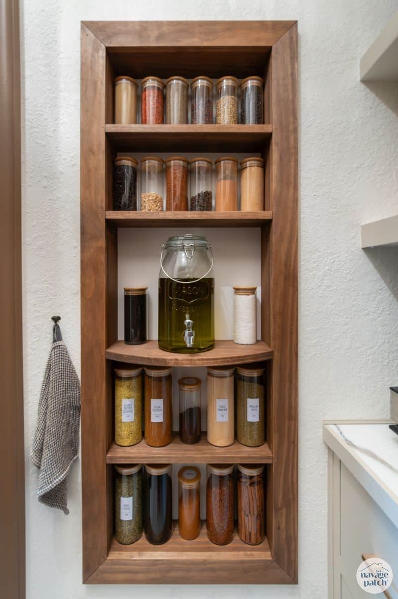 Built In Spice Rack Recessed Unit with Curved Shelf