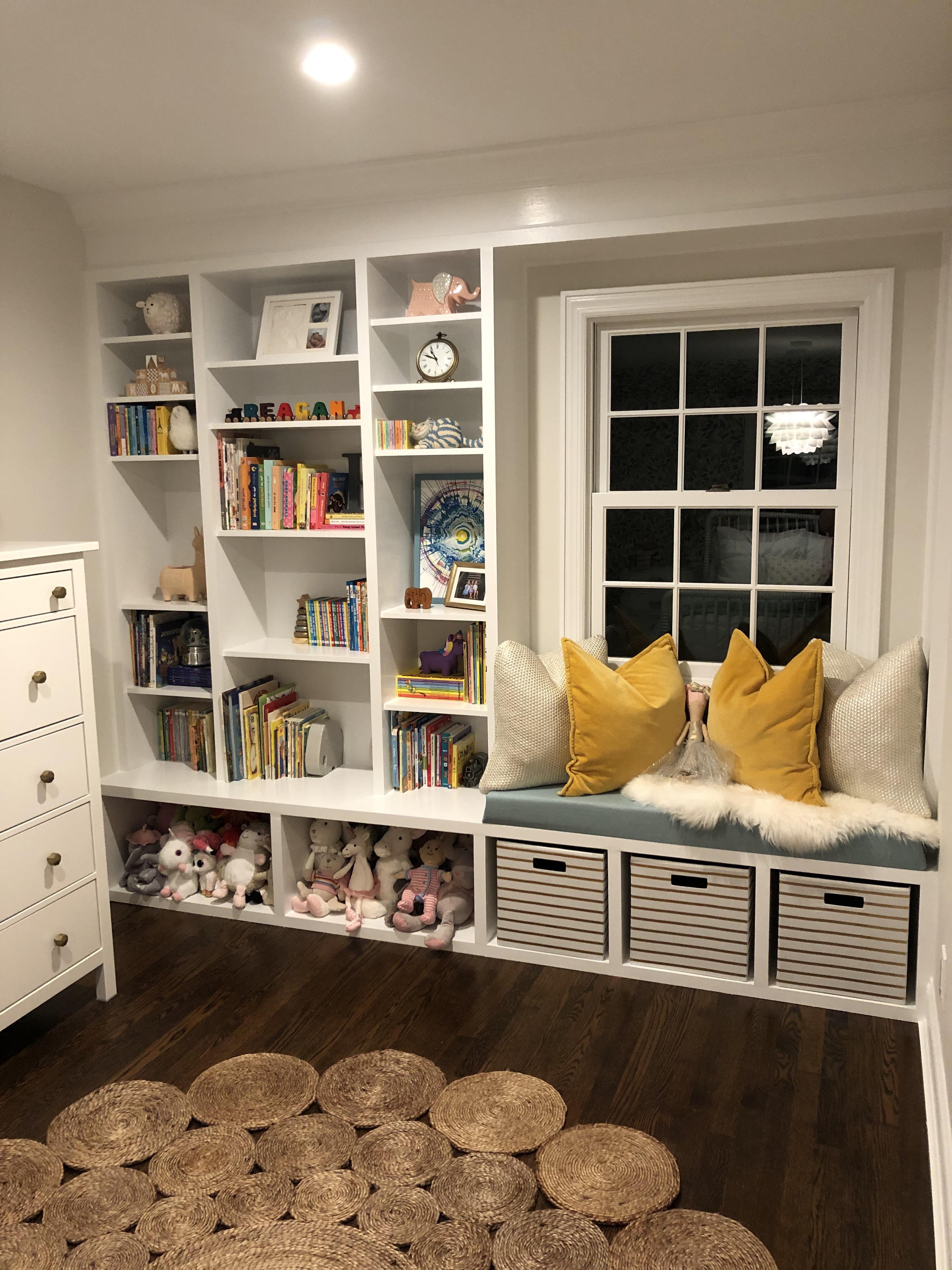 Built-In Window Seat Multi-Size Playroom Storage Bench Design