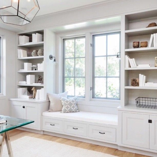 Built-In Window Seat Window Nook Transitional Office Cabinetry
