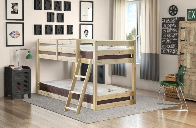 Bunk Bed Angled Ladder Natural Wood Low Ceiling Bed Frame