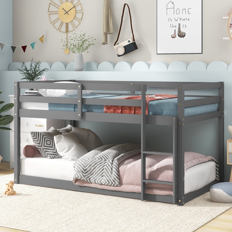 Bunk Bed Charcoal Gray Finish Low Profile Floor Bunk
