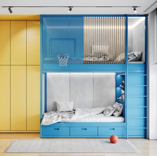 Bunk Bed: Cobalt Blue Basketball Hoop Kids Room Theme