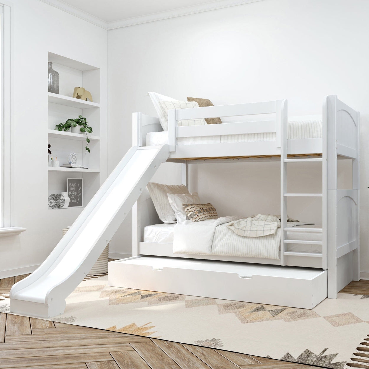 Bunk Bed Detachable Slide White Wood Bunk With Trundle