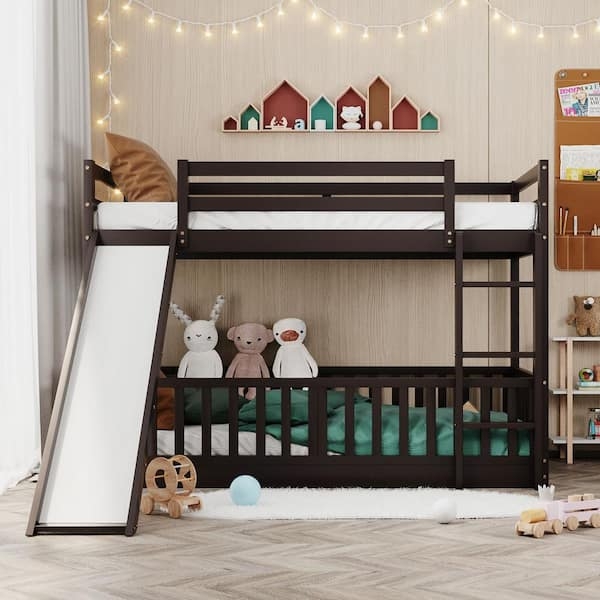 Bunk Bed: Espresso Finish with Integrated Slide and Floor Bunk