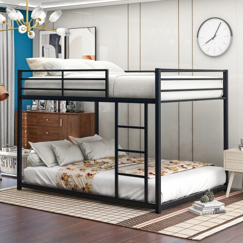 Bunk Bed Full Over Full Matte Black Metal Vertical Ladder
