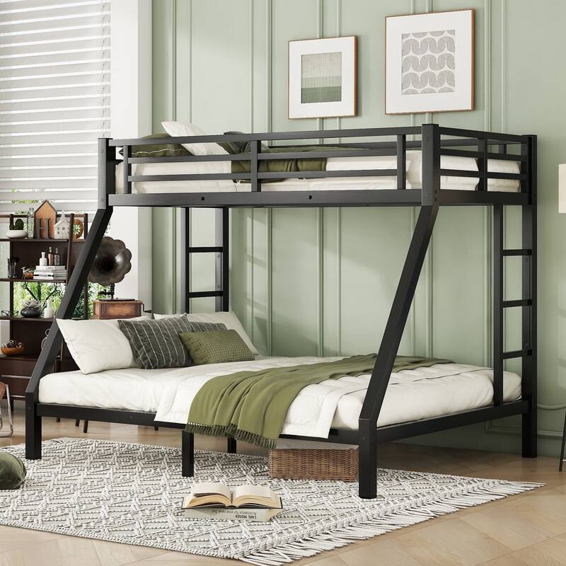 Bunk Bed Industrial Matte Black Metal Twin XL Over Queen