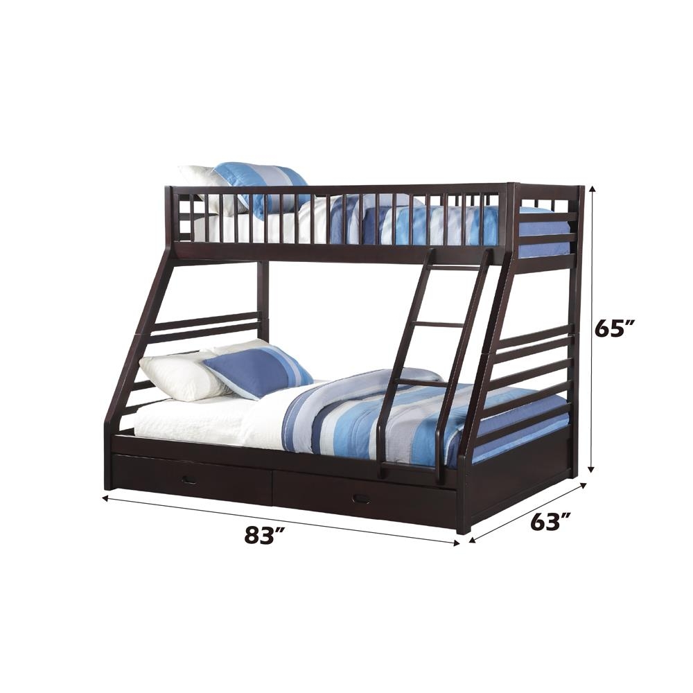 Bunk Bed Integrated Base Drawers Espresso Wood Storage Bunk
