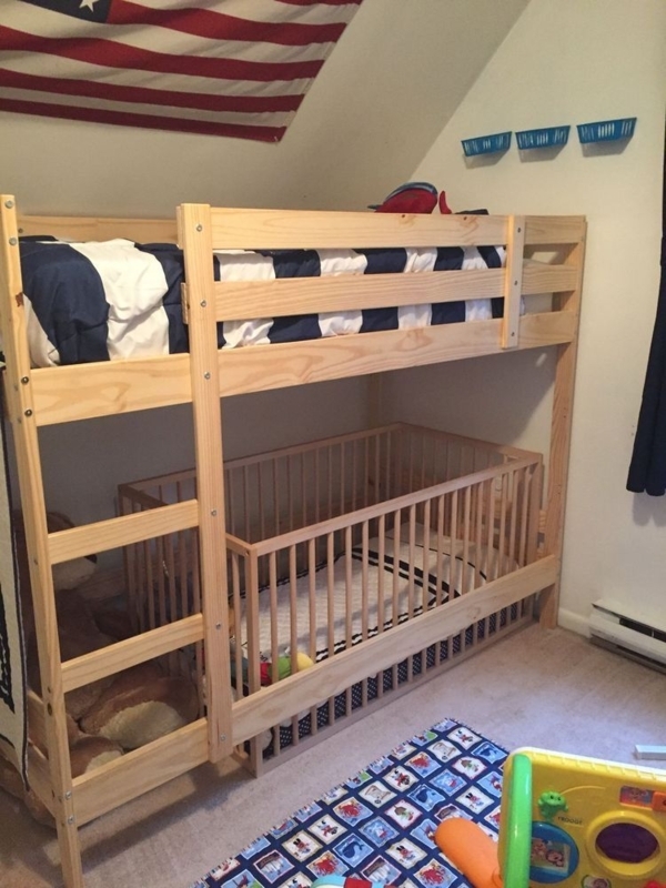 Bunk Bed: Integrated Crib System with Natural Wood Finish